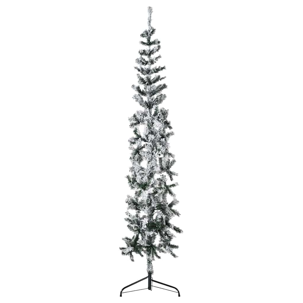 vidaXL Mitad árbol Navidad artificial delgado con nieve 240 cm