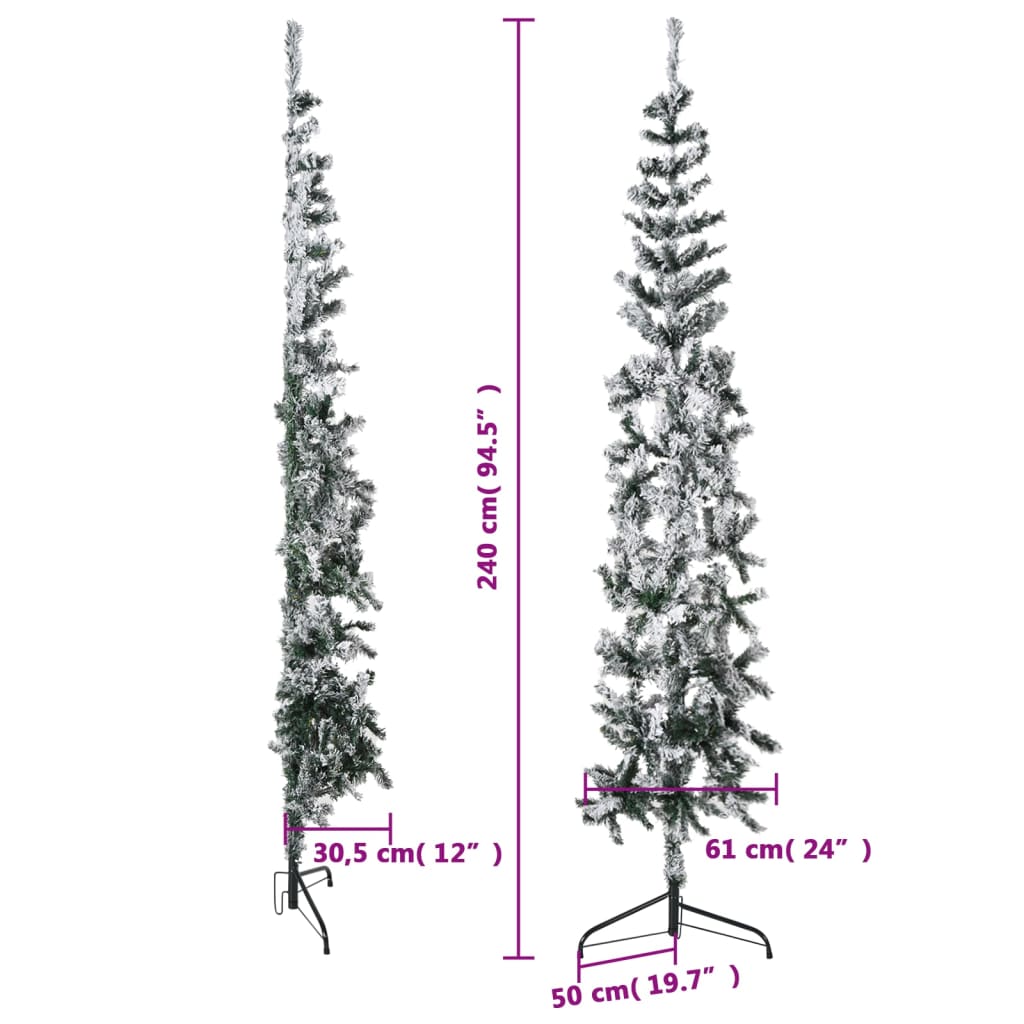 vidaXL Mitad árbol Navidad artificial delgado con nieve 240 cm