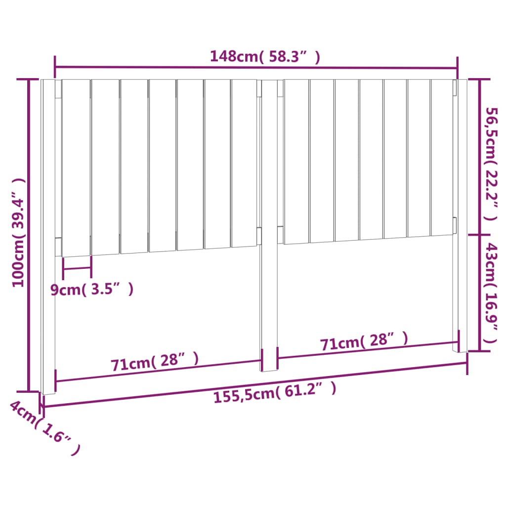 vidaXL Cabecero de cama madera maciza de pino 155,5x4x100 cm