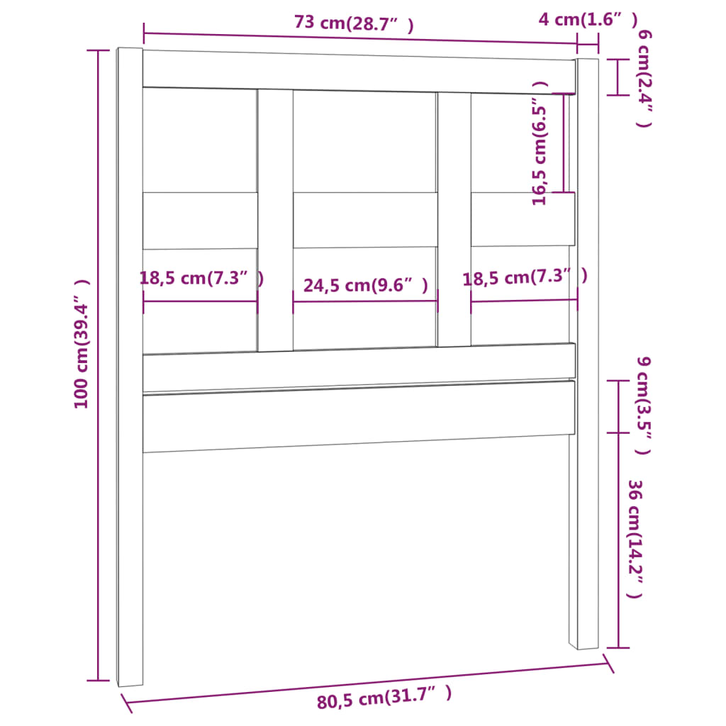 vidaXL Cabecero de cama madera maciza pino marrón miel 80,5x4x100 cm