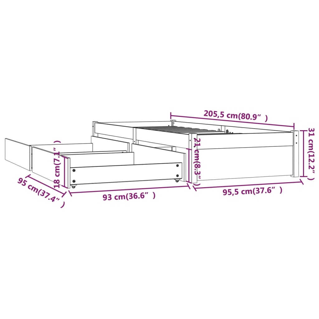 vidaXL Estructura de cama con cajones 90x200 cm