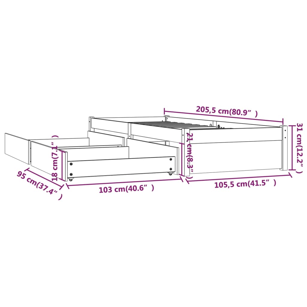 vidaXL Estructura de cama con cajones 100x200 cm