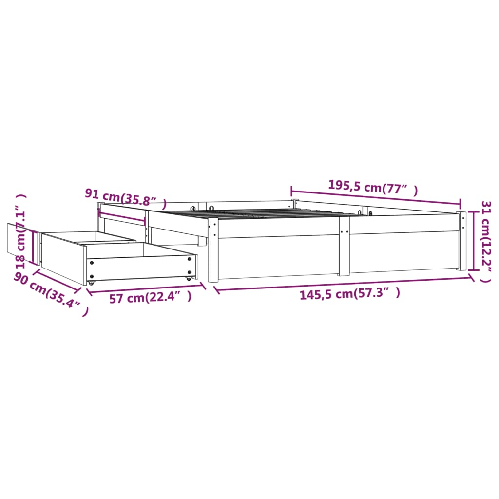 vidaXL Estructura de cama con cajones 140x190 cm