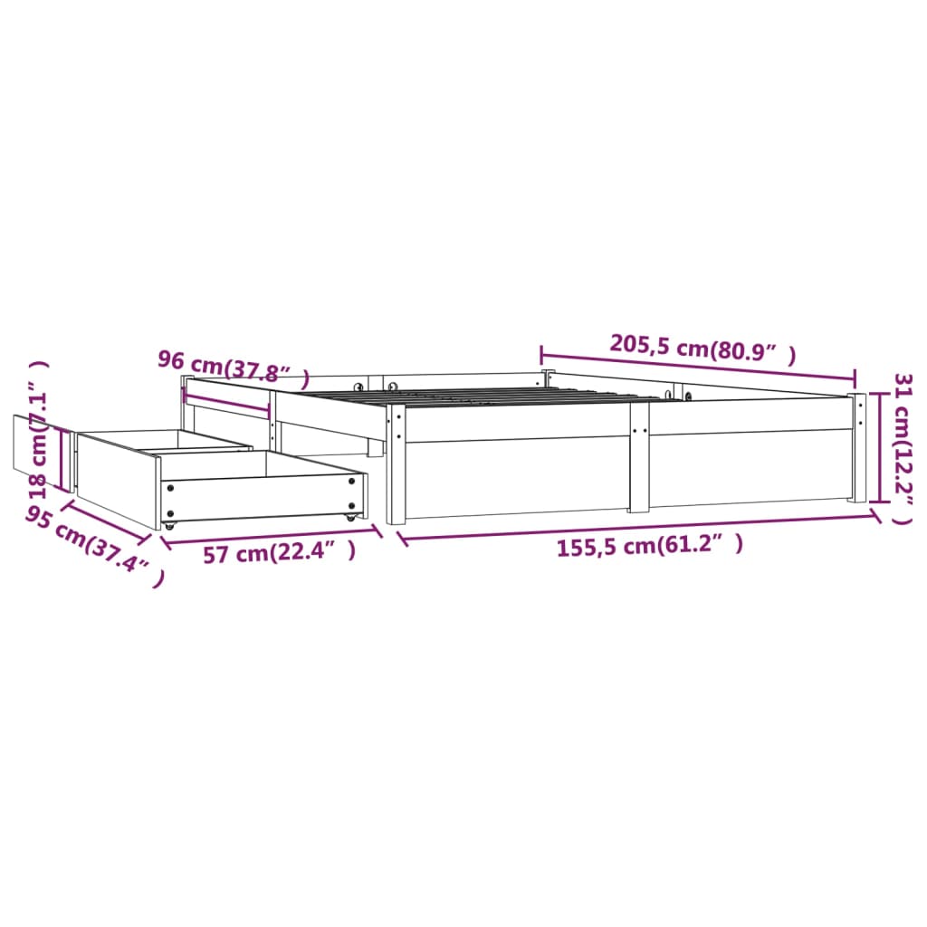 vidaXL Estructura de cama con cajones 150x200 cm