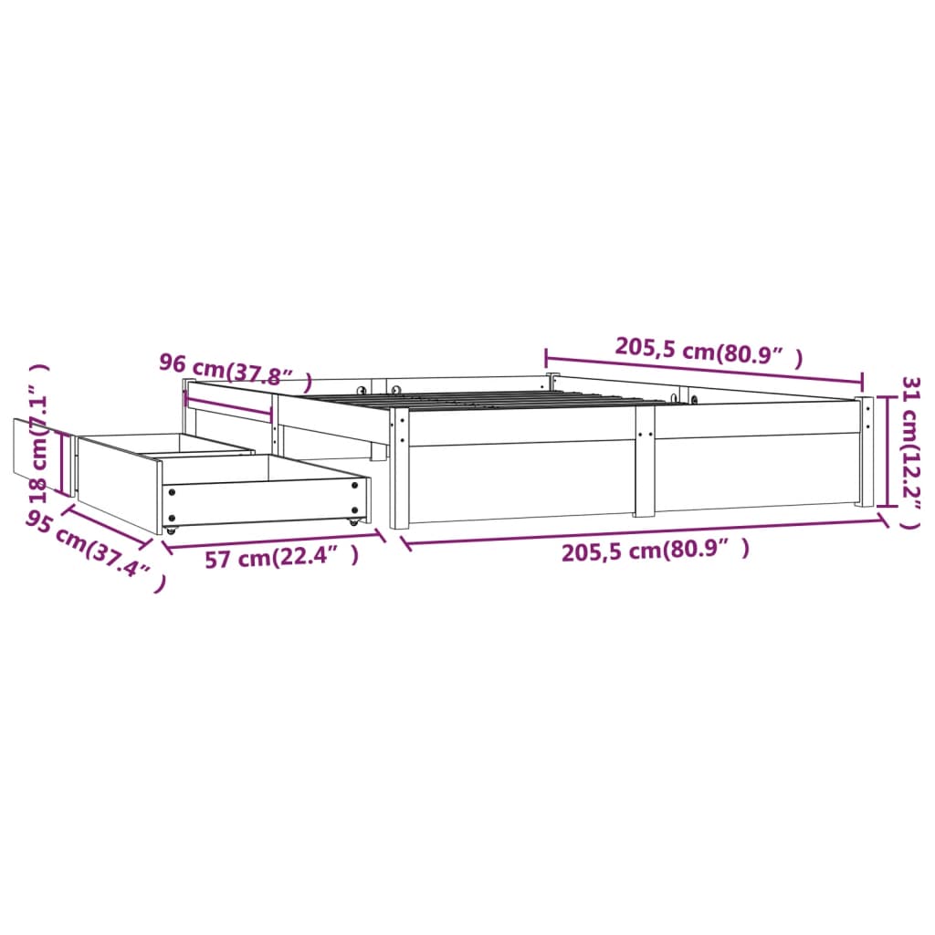 vidaXL Estructura de cama con cajones 200x200 cm