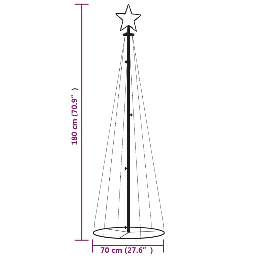 vidaXL Árbol de Navidad cónico 108 LED blanco cálido 70x180 cm