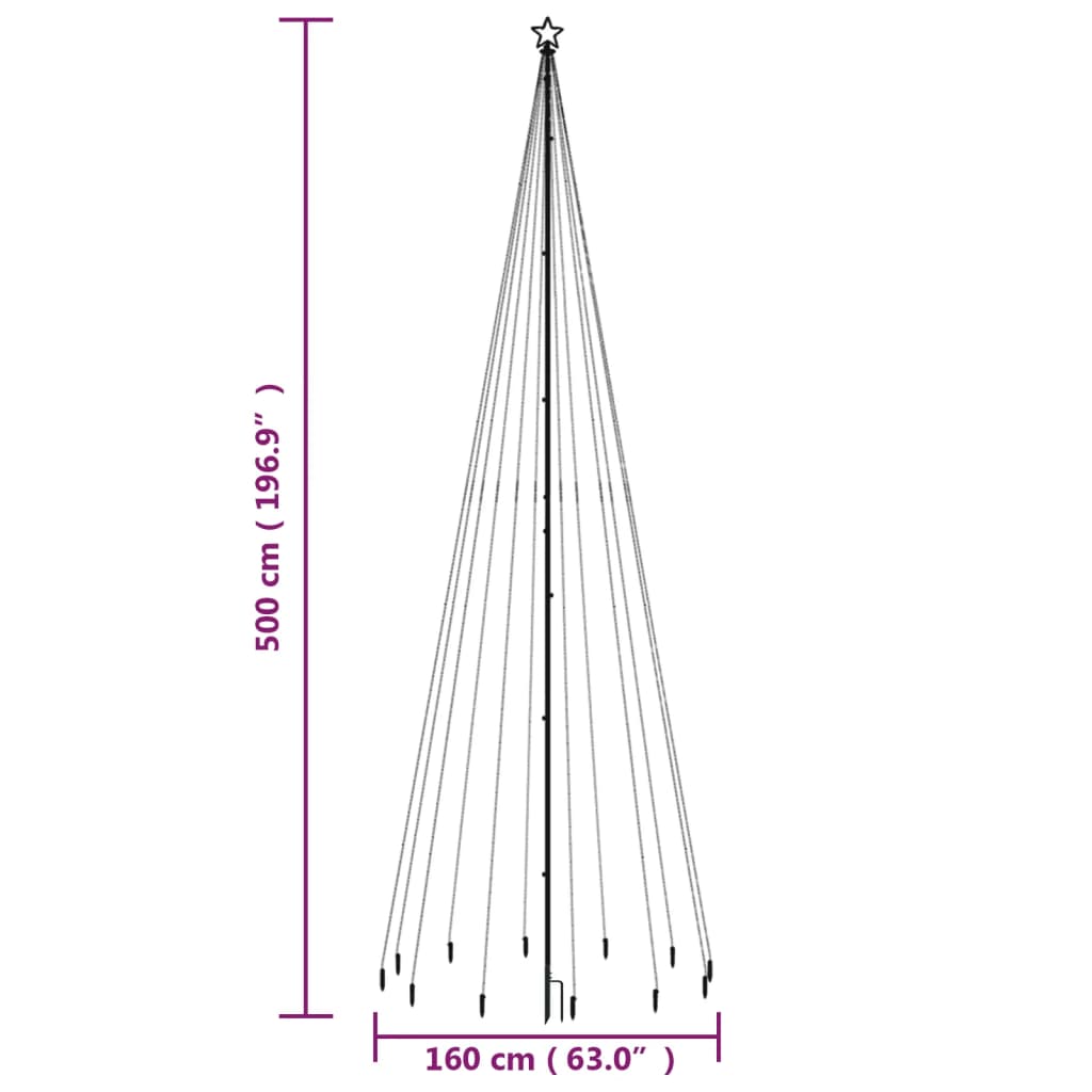 vidaXL Árbol de Navidad con pincho 732 LED de colores 500 cm