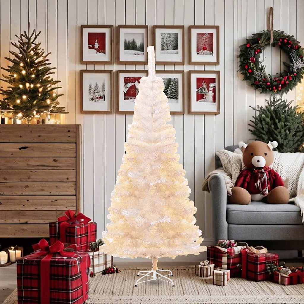 vidaXL Árbol Navidad artificial puntas iridiscentes PVC blanco 180 cm