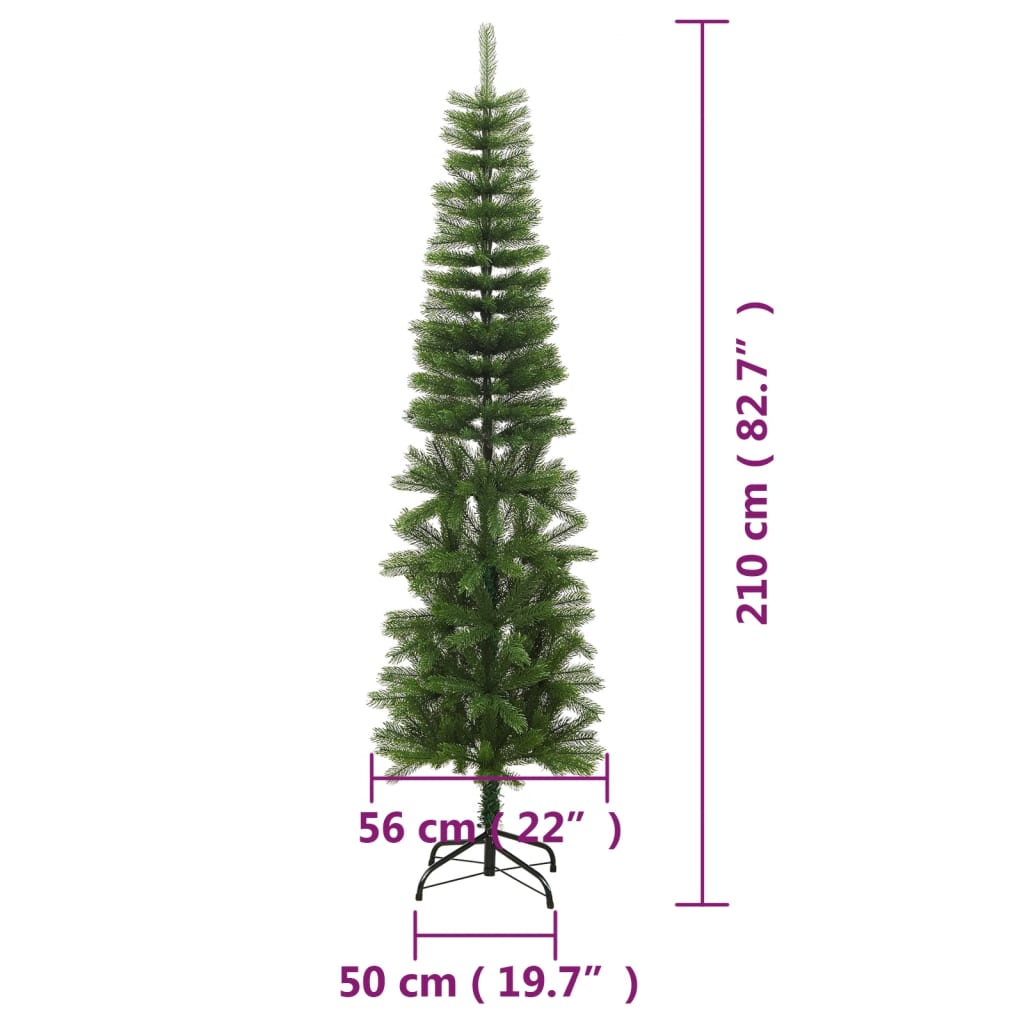 vidaXL Árbol de Navidad artificial estrecho con soporte PE 210 cm