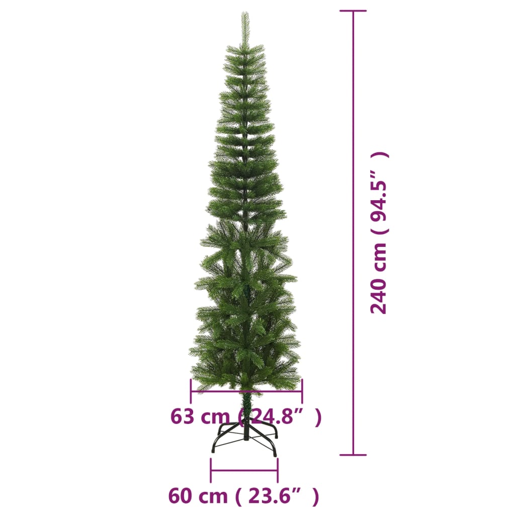 vidaXL Árbol de Navidad artificial estrecho con soporte PE 240 cm