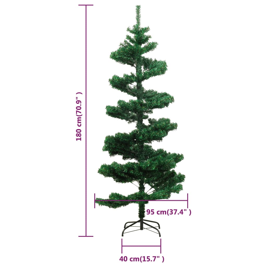 vidaXL Árbol de Navidad en espiral con luces y soporte verde 180 cm