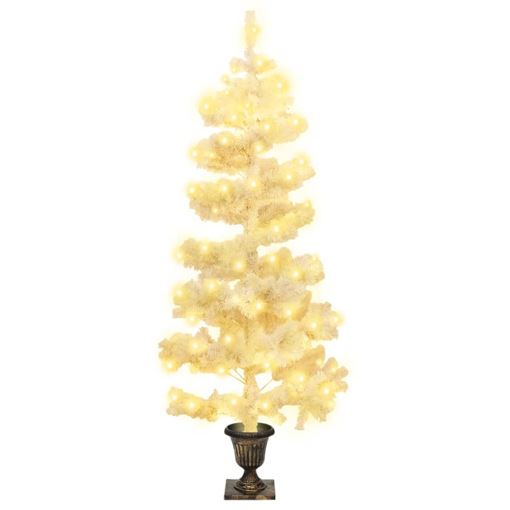 vidaXL Árbol de Navidad en espiral con luces y macetero blanco 120 cm