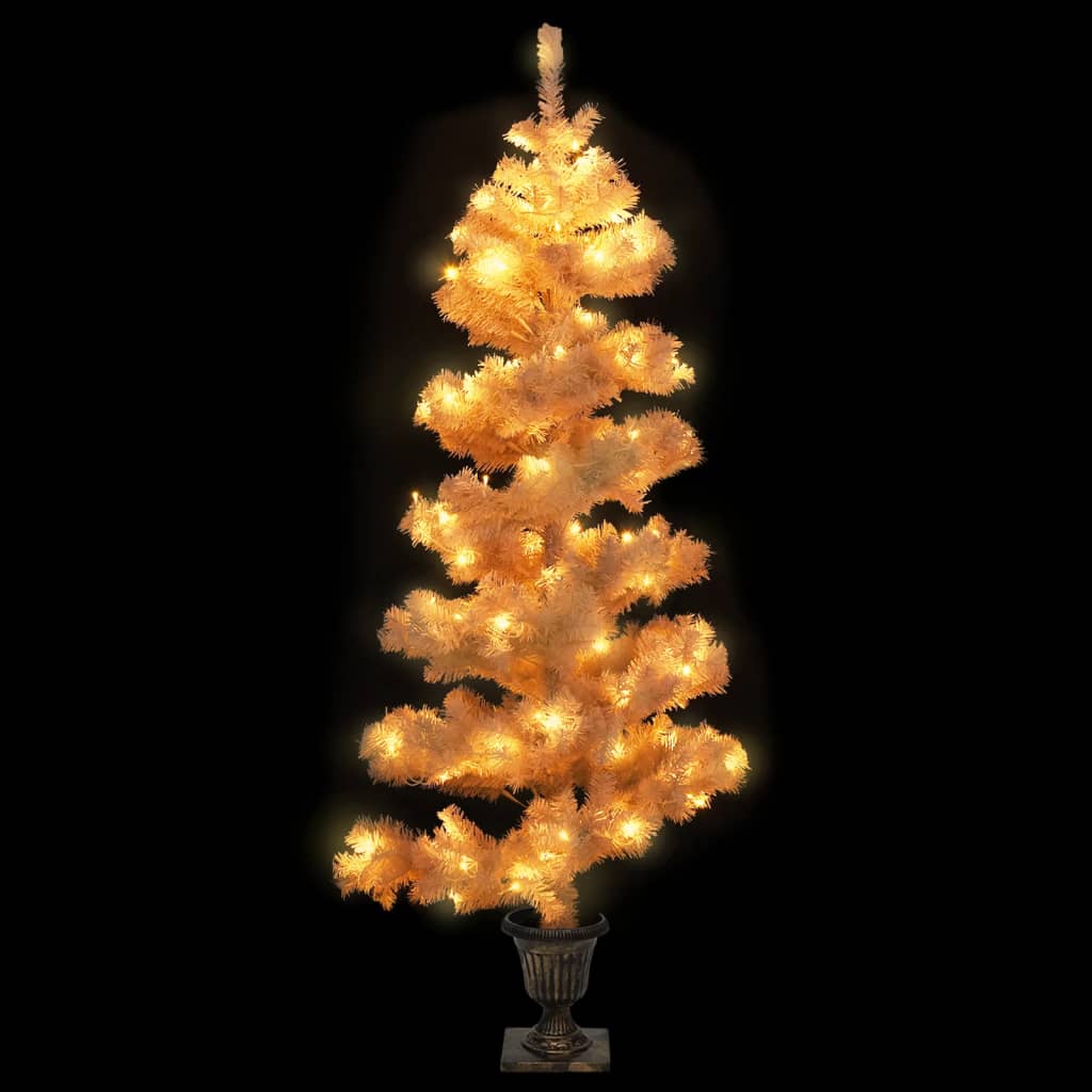 vidaXL Árbol de Navidad en espiral con luces y macetero blanco 120 cm