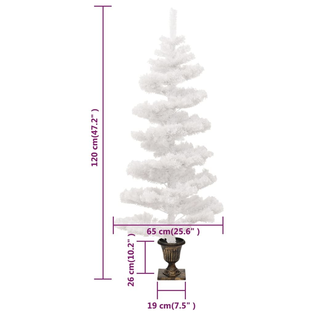 vidaXL Árbol de Navidad en espiral con luces y macetero blanco 120 cm