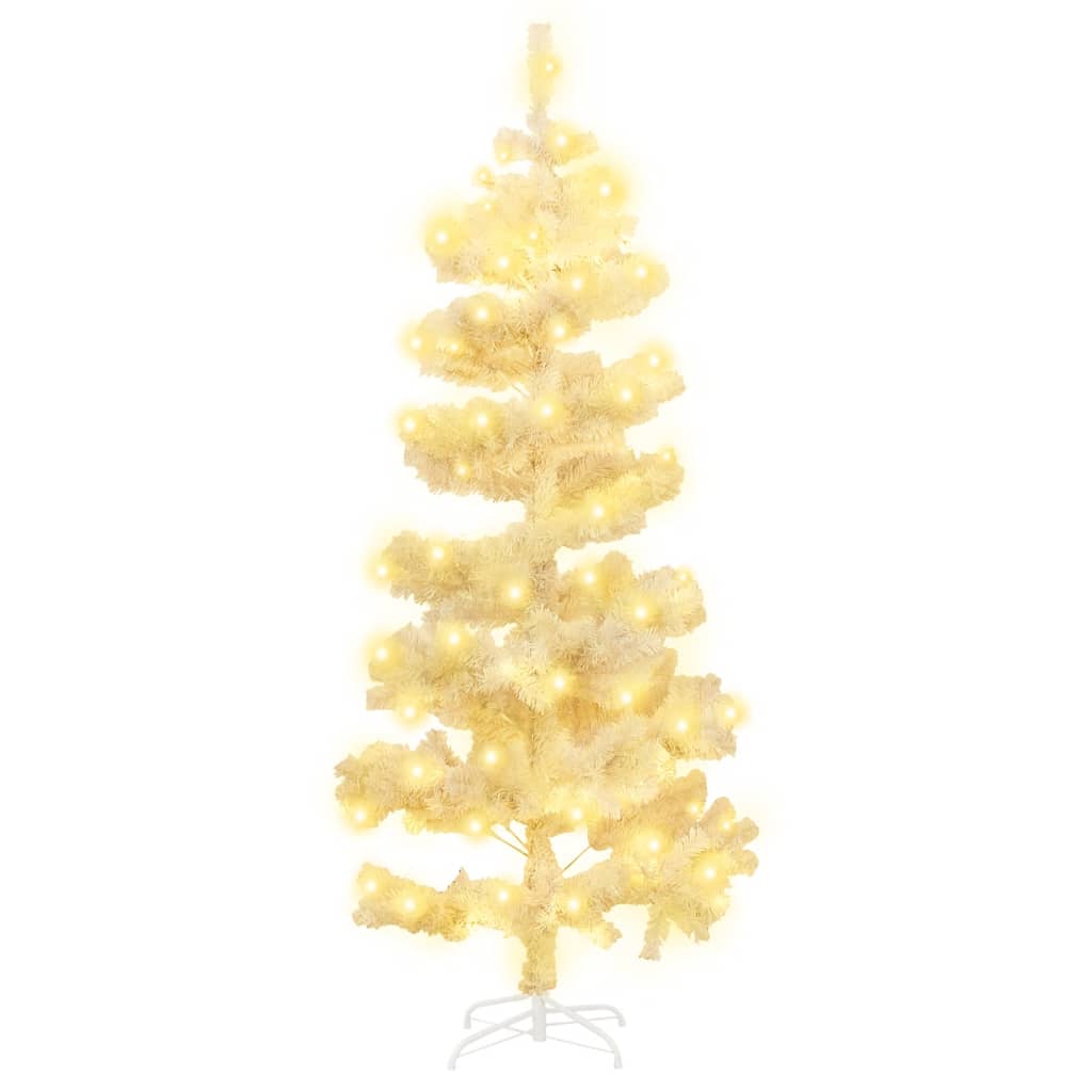 vidaXL Árbol de Navidad en espiral con luces y soporte blanco 150 cm