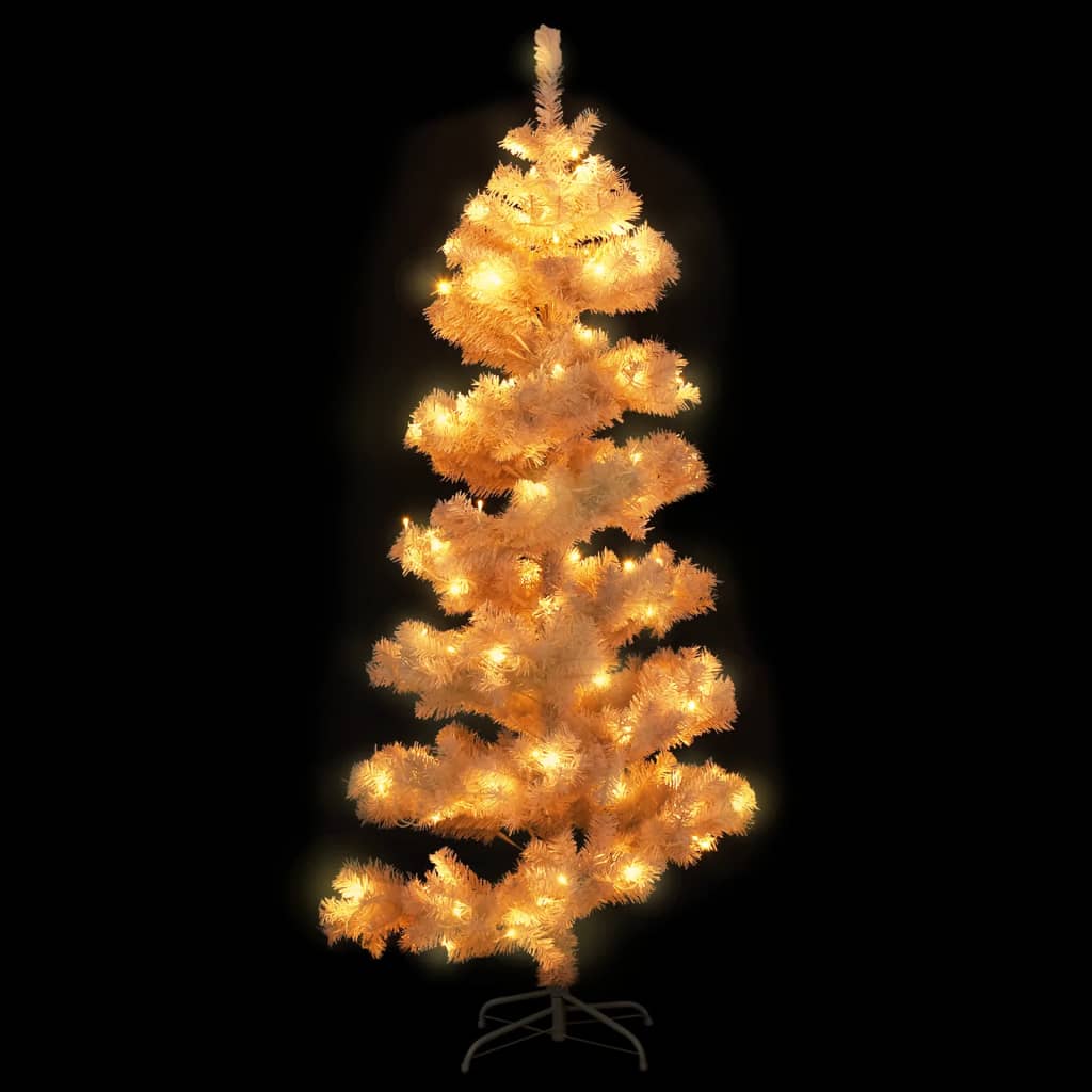 vidaXL Árbol de Navidad en espiral con luces y soporte blanco 150 cm