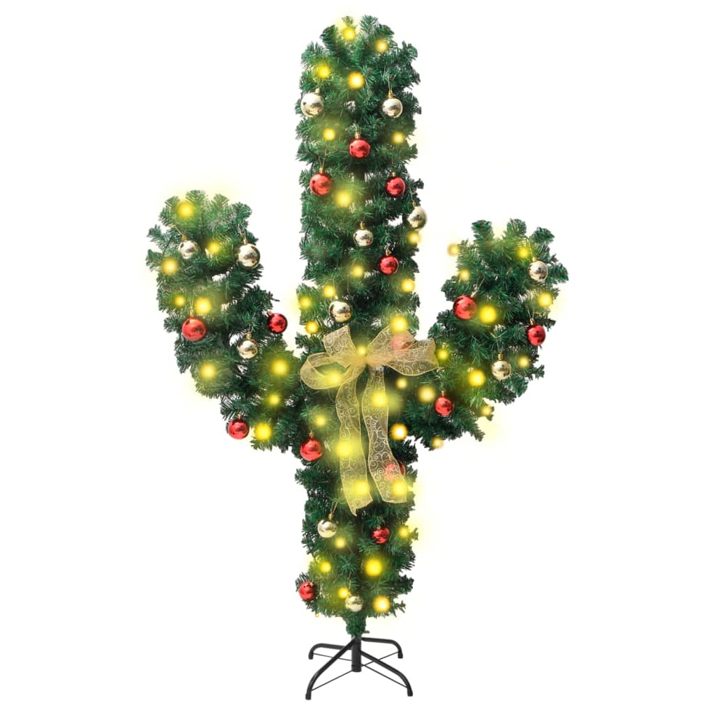 vidaXL Cactus de Navidad con soporte y LEDs verde 150 cm PVC