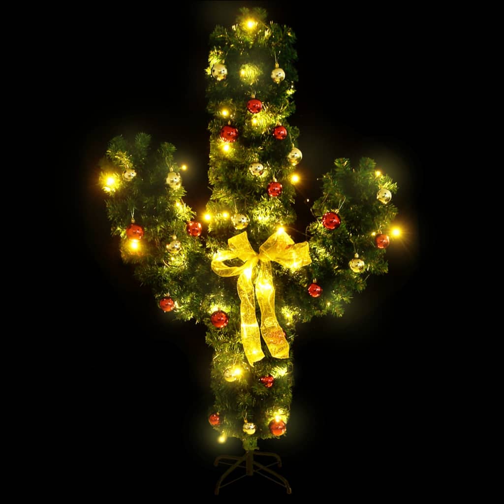 vidaXL Cactus de Navidad con soporte y LEDs verde 150 cm PVC