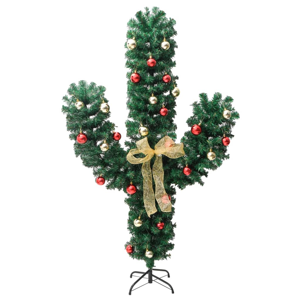 vidaXL Cactus de Navidad con soporte y LEDs verde 150 cm PVC