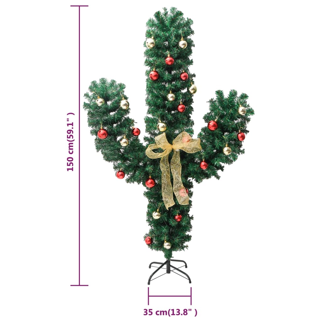 vidaXL Cactus de Navidad con soporte y LEDs verde 150 cm PVC