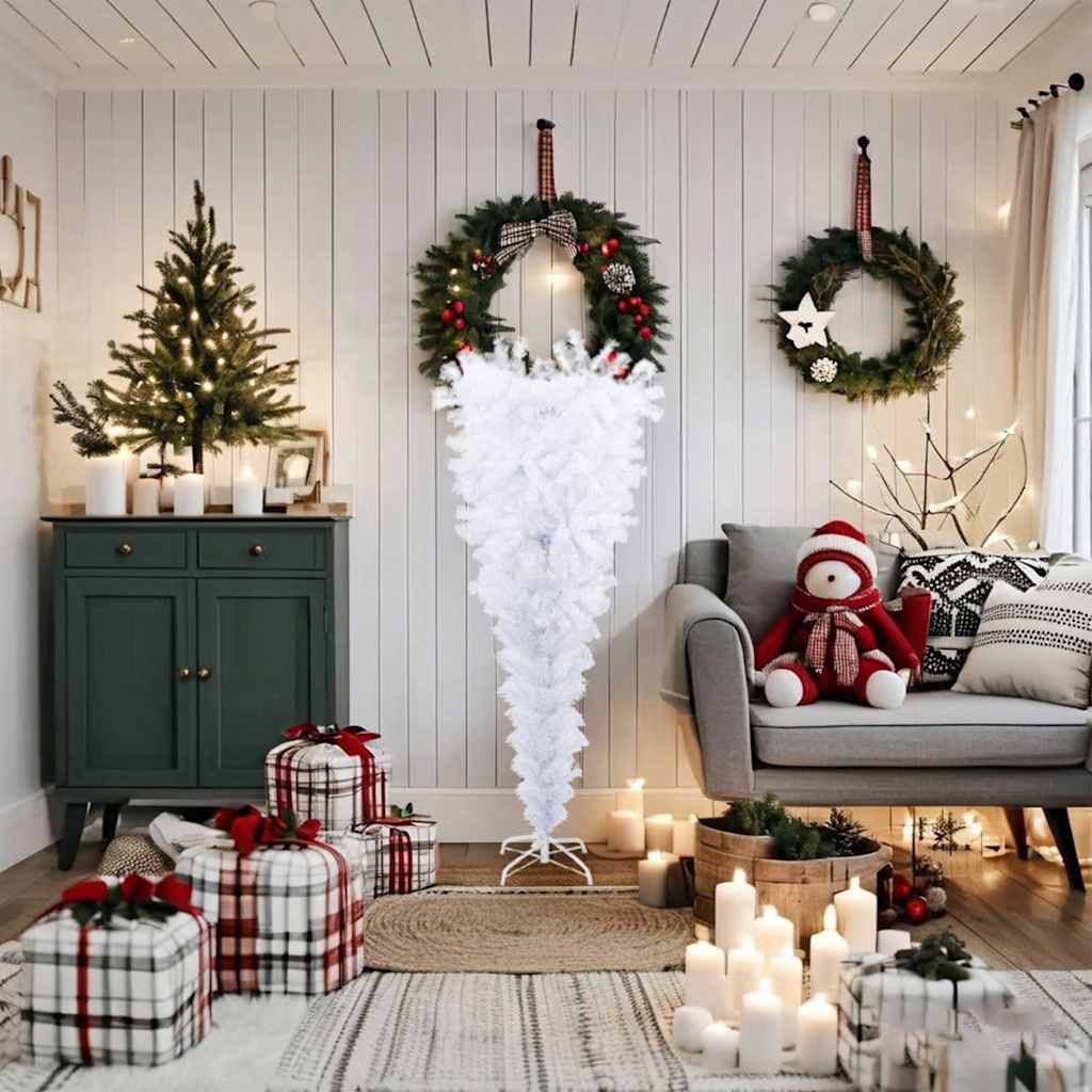 vidaXL Árbol de Navidad artificial al revés con soporte blanco 150 cm