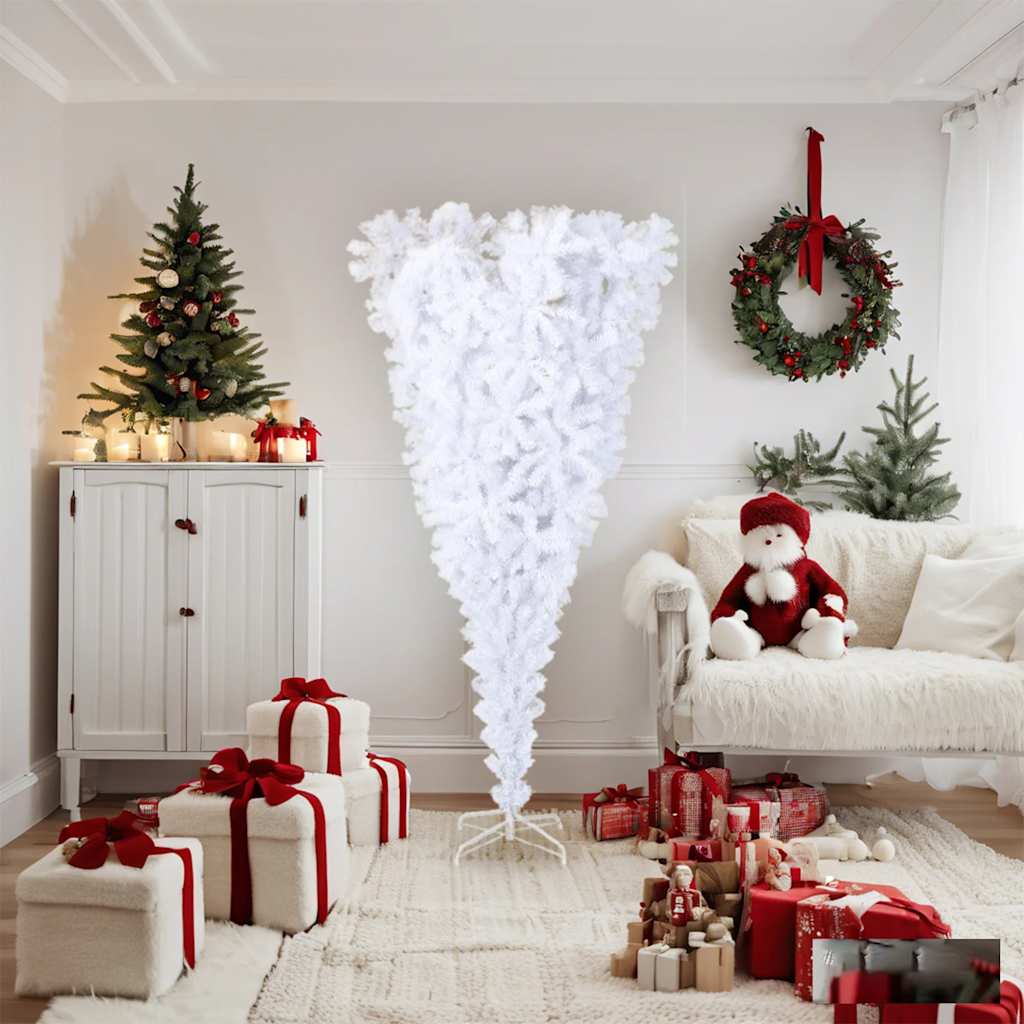 vidaXL Árbol de Navidad artificial al revés con soporte blanco 180 cm