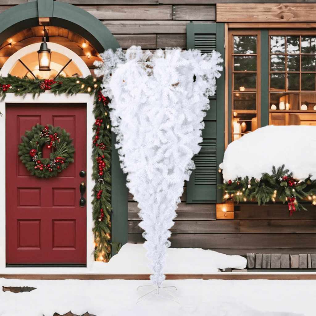 vidaXL Árbol de Navidad artificial al revés con soporte blanco 210 cm