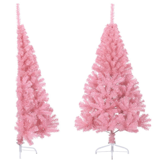 vidaXL Medio árbol de Navidad artificial con soporte PVC rosa 120 cm