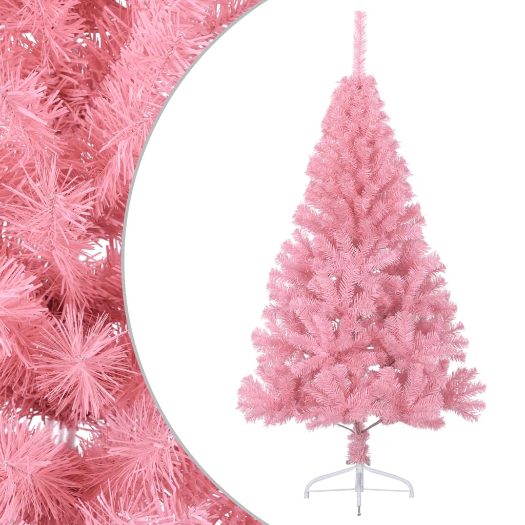 vidaXL Medio árbol de Navidad artificial con soporte PVC rosa 120 cm