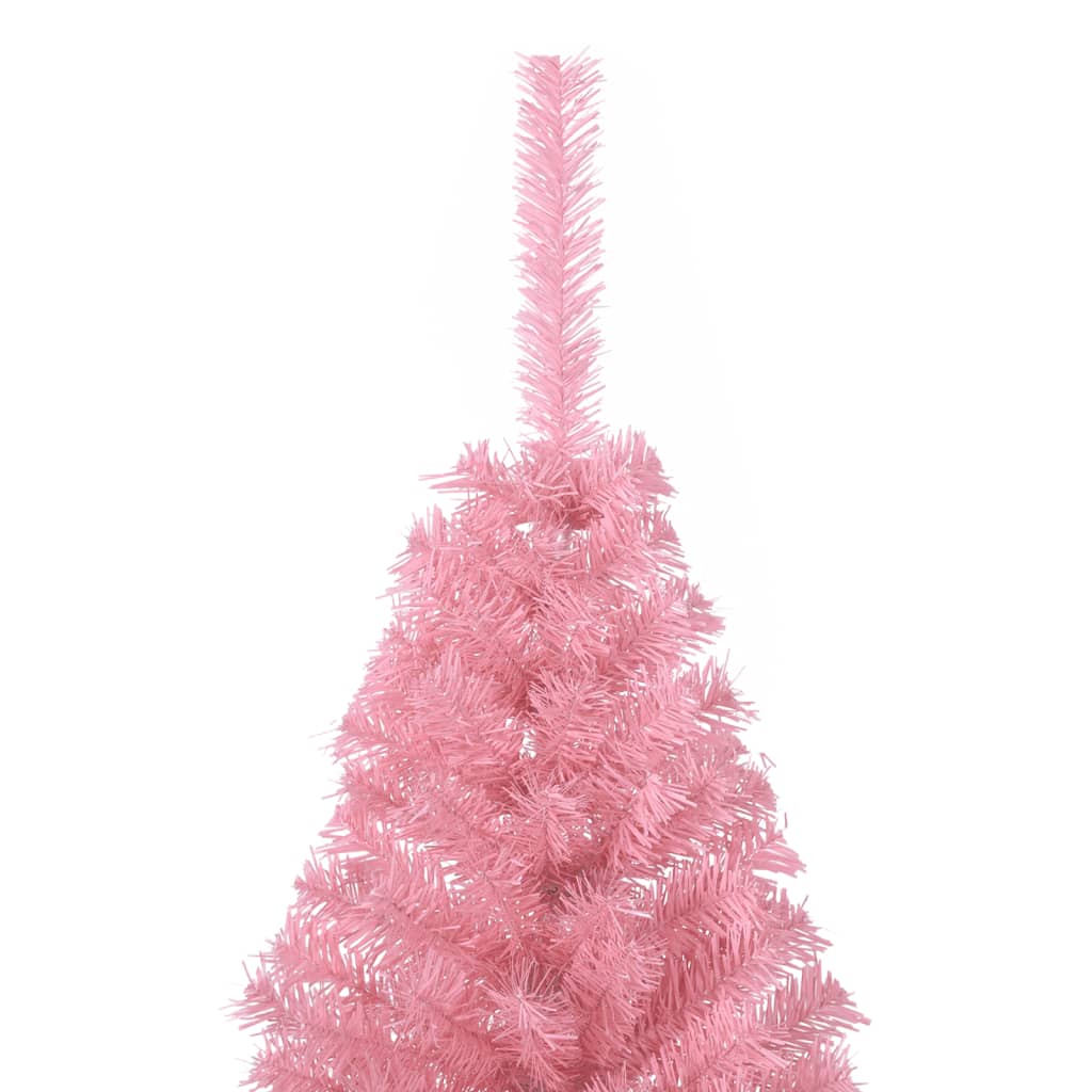 vidaXL Medio árbol de Navidad artificial con soporte PVC rosa 120 cm