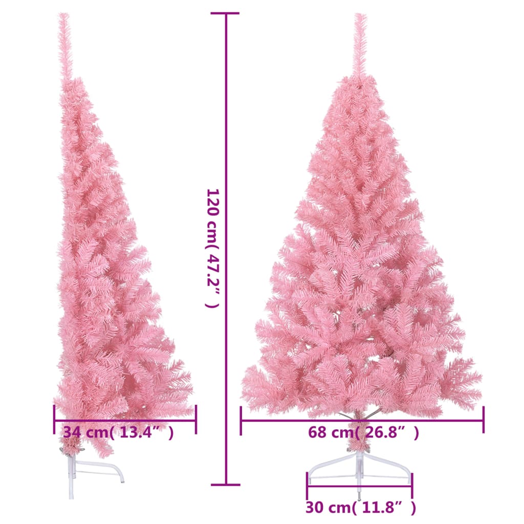 vidaXL Medio árbol de Navidad artificial con soporte PVC rosa 120 cm