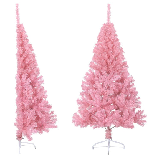 vidaXL Medio árbol de Navidad artificial con soporte PVC rosa 150 cm