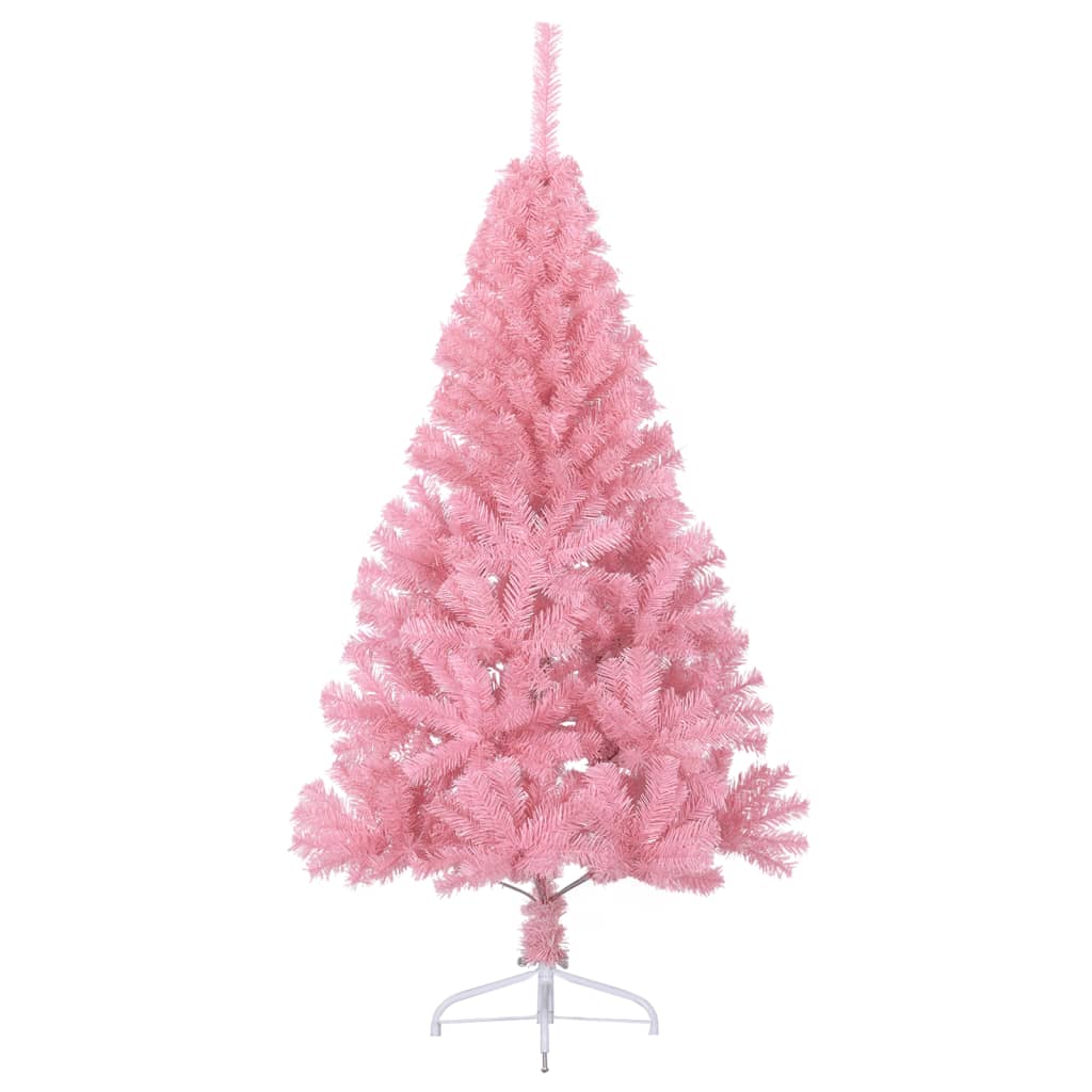 vidaXL Medio árbol de Navidad artificial con soporte PVC rosa 150 cm