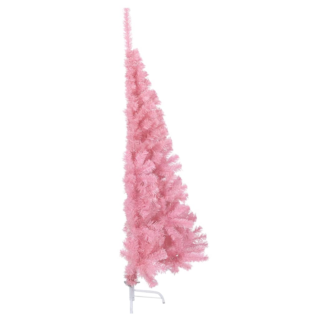 vidaXL Medio árbol de Navidad artificial con soporte PVC rosa 150 cm