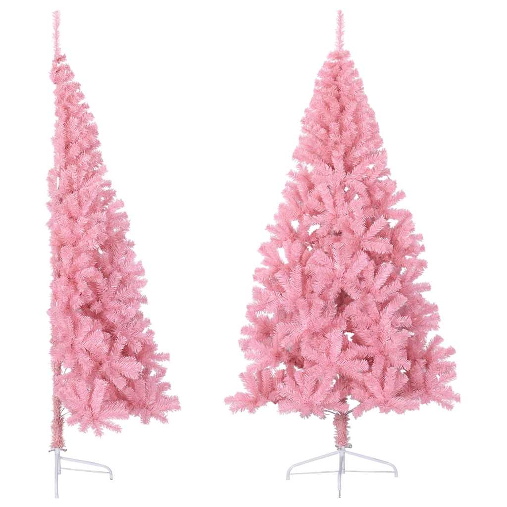 vidaXL Medio árbol de Navidad artificial con soporte PVC rosa 180 cm