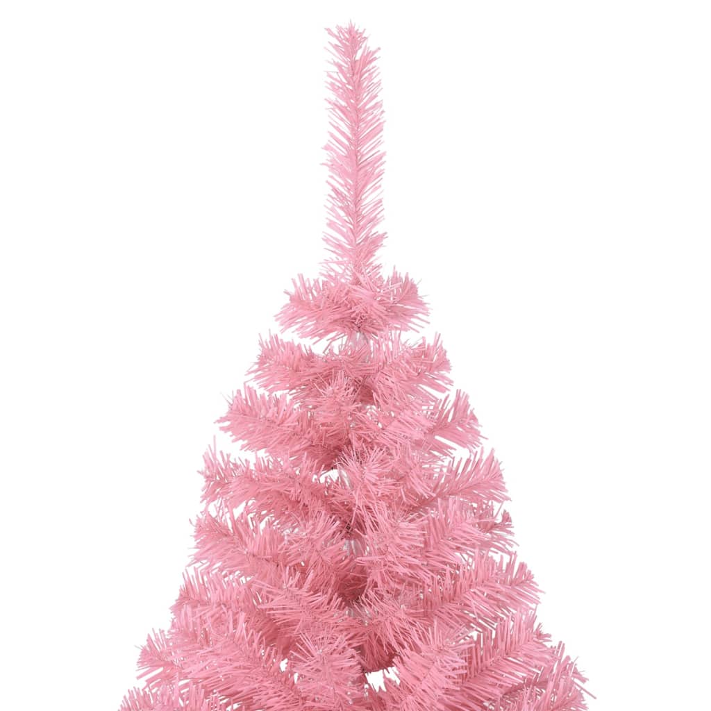 vidaXL Medio árbol de Navidad artificial con soporte PVC rosa 180 cm