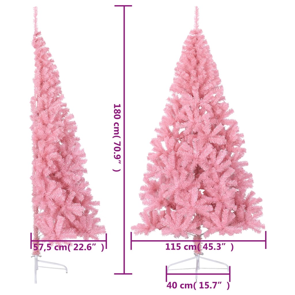 vidaXL Medio árbol de Navidad artificial con soporte PVC rosa 180 cm