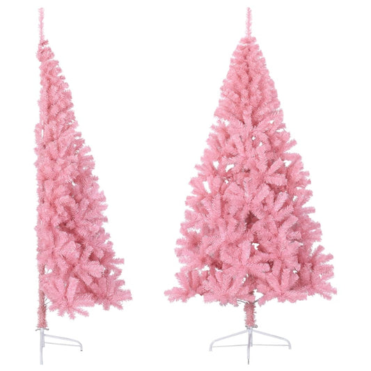 vidaXL Medio árbol de Navidad artificial con soporte PVC rosa 210 cm