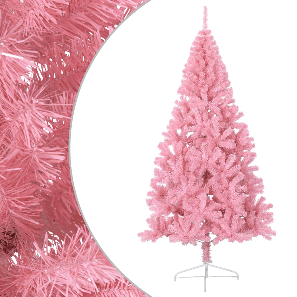 vidaXL Medio árbol de Navidad artificial con soporte PVC rosa 210 cm