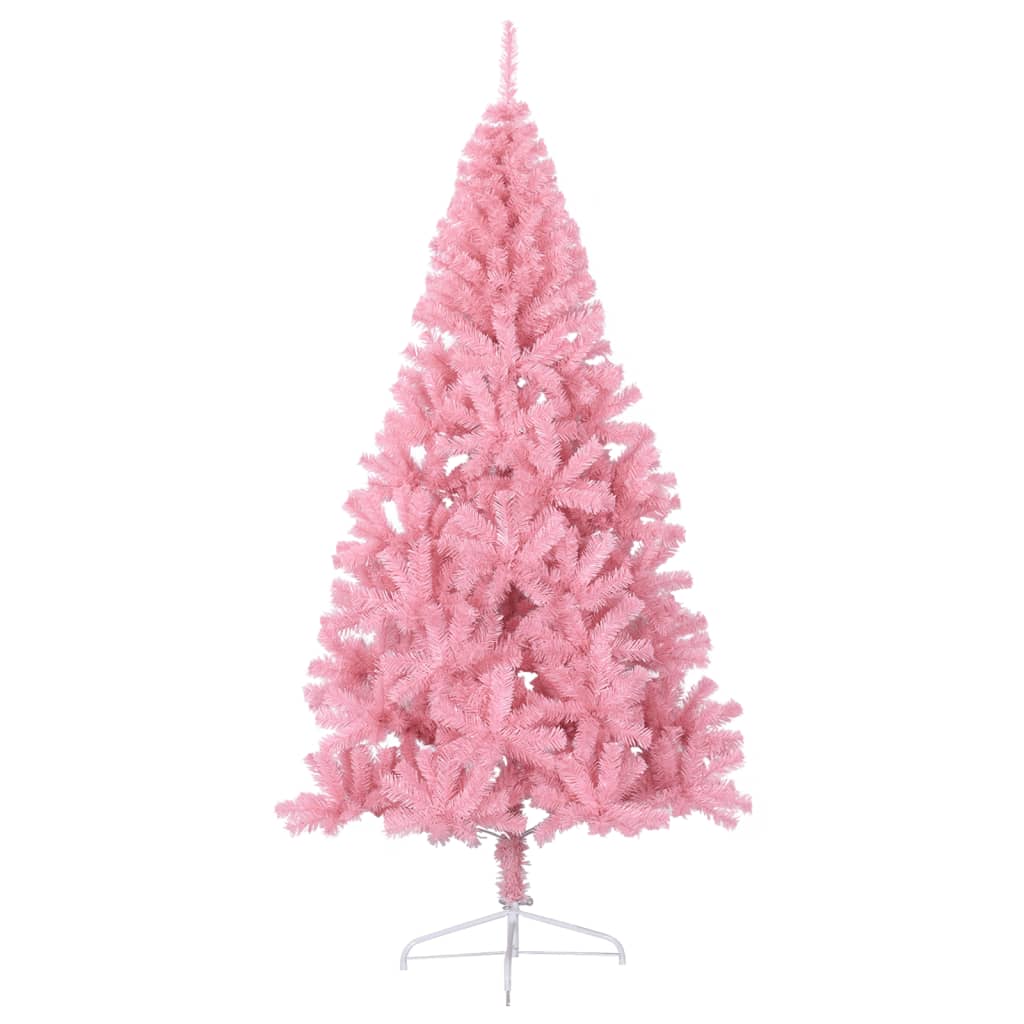 vidaXL Medio árbol de Navidad artificial con soporte PVC rosa 210 cm