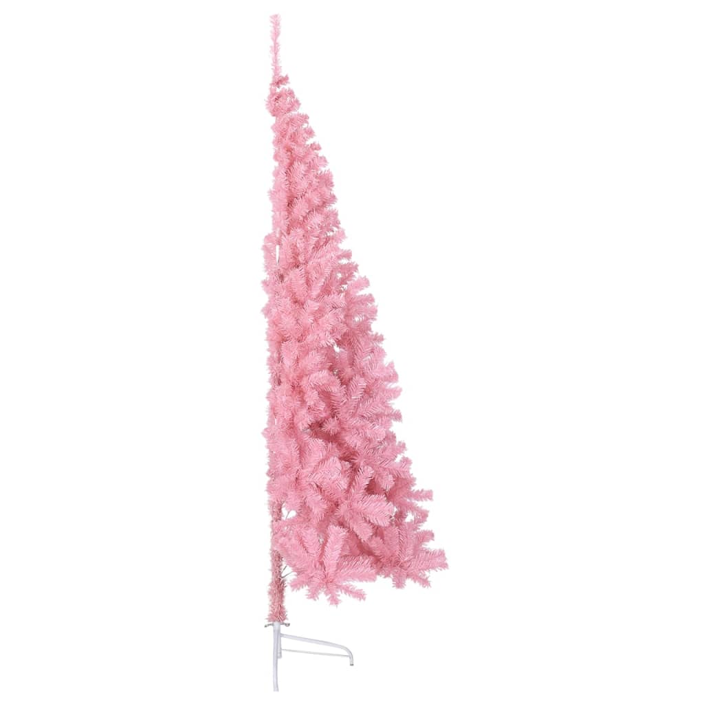 vidaXL Medio árbol de Navidad artificial con soporte PVC rosa 210 cm