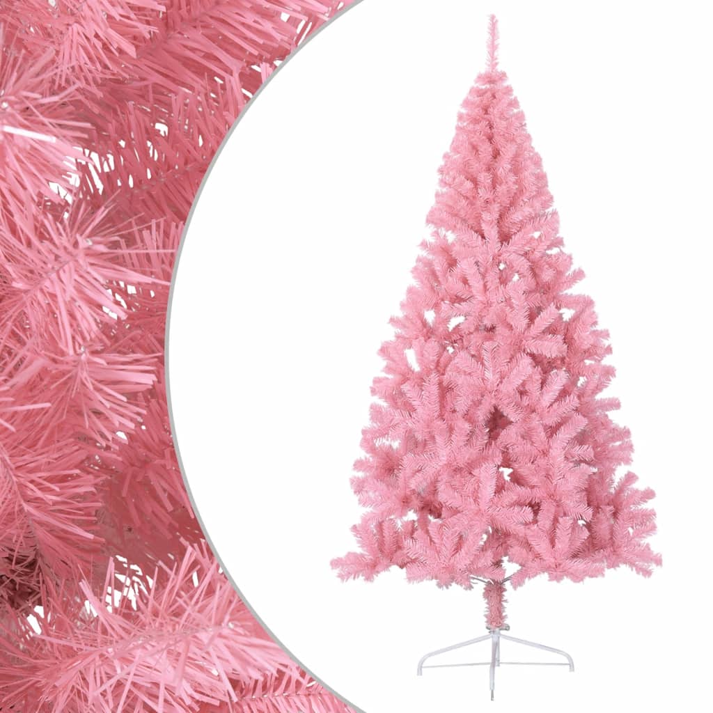 vidaXL Medio árbol de Navidad artificial con soporte PVC rosa 240 cm