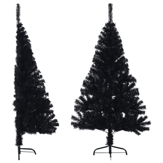 vidaXL Medio árbol de Navidad artificial con soporte PVC negro 120 cm