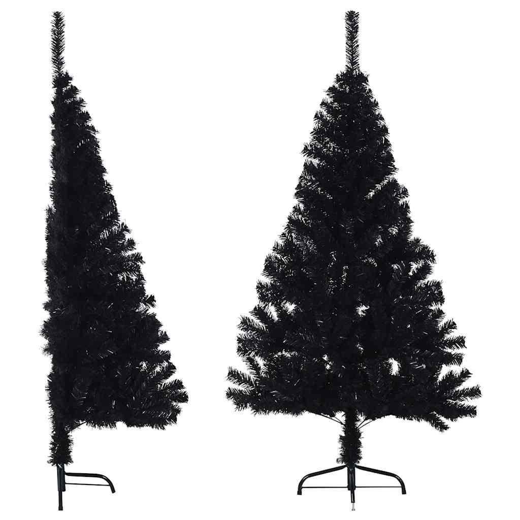 vidaXL Medio árbol de Navidad artificial con soporte PVC negro 150 cm