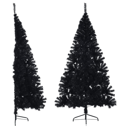 vidaXL Medio árbol de Navidad artificial con soporte PVC negro 180 cm