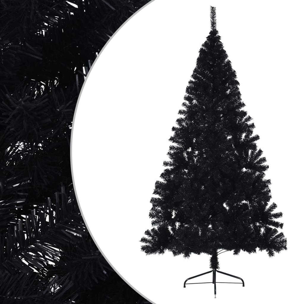 vidaXL Medio árbol de Navidad artificial con soporte PVC negro 180 cm