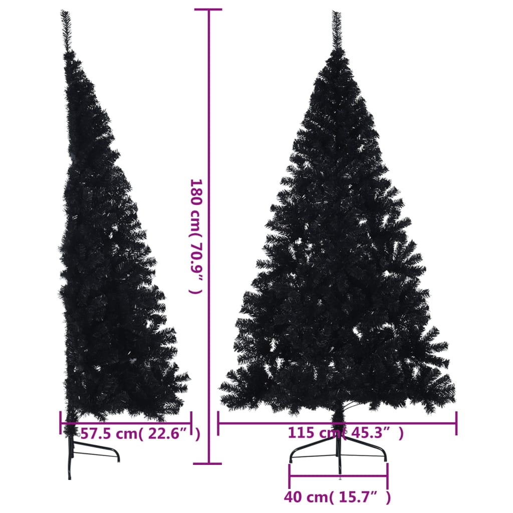 vidaXL Medio árbol de Navidad artificial con soporte PVC negro 180 cm