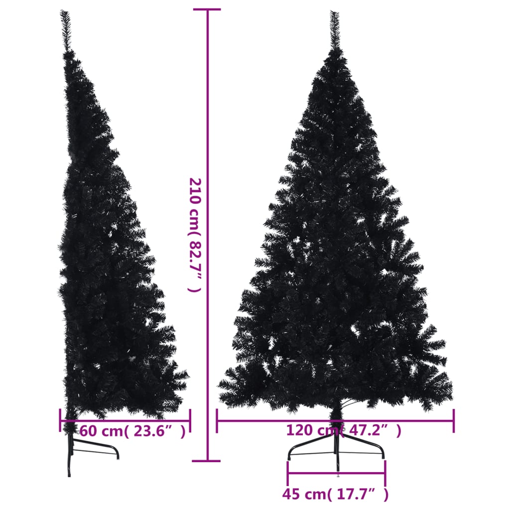 vidaXL Medio árbol de Navidad artificial con soporte PVC negro 210 cm