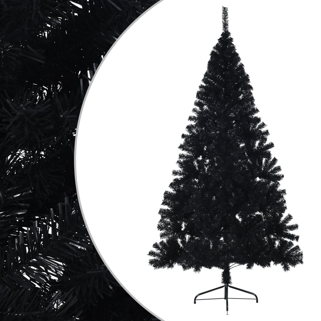 vidaXL Medio árbol de Navidad artificial con soporte PVC negro 240 cm