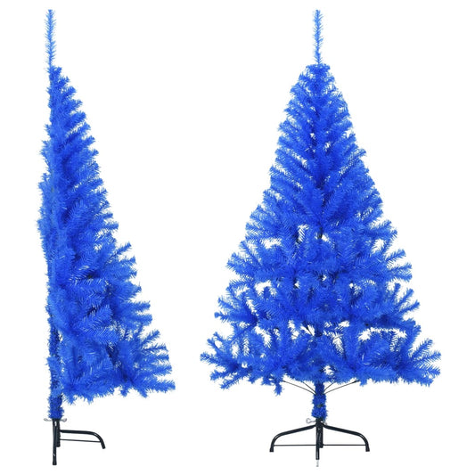 vidaXL Medio árbol de Navidad artificial con soporte PVC azul 120 cm